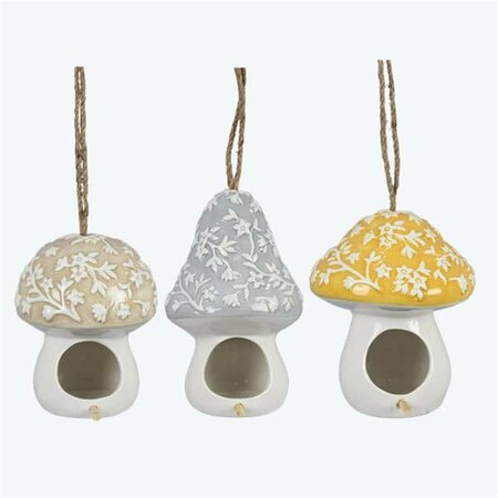 YOUNGS Ceramic Birdhouse, Assorted Color - 3 Piece 72352